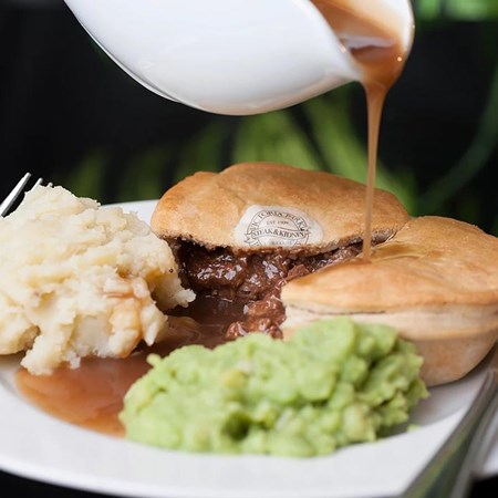 Pie on dinner plate with edible branding